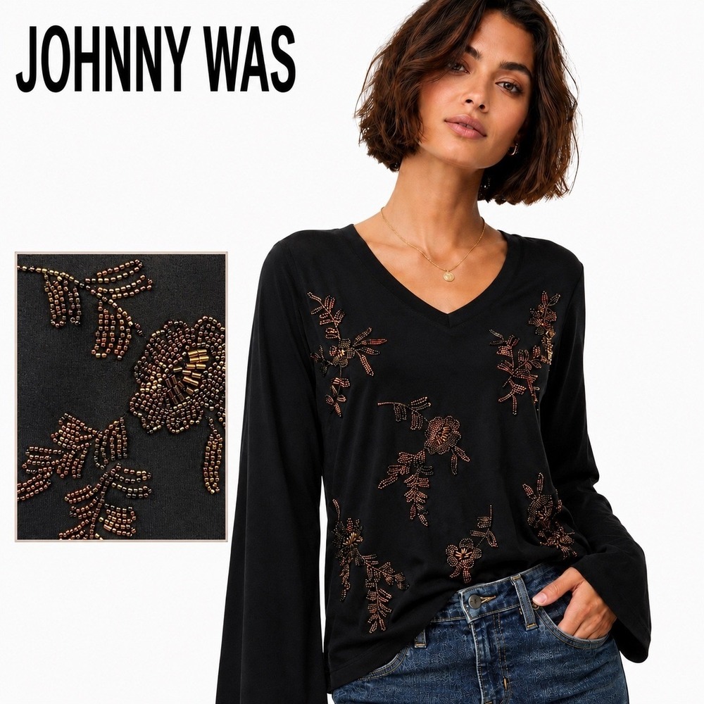 Johnny Was Black Kimono Sleeve Tee